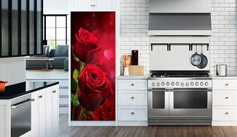 Trendy Beautifull Pink Rose Decorative Fridge Sticker (Multicolor Pvc Vinyl 160X60)-Ddpcfs382-thumb1