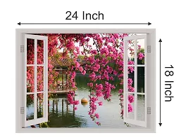 Psychedelic Collection Beautiful Pink Flower Window Illusion Wall Sticker (PVC Vinyl, Multicolour, Wall Covering 61 cm X 46 cm)_PCWI01_PCWI98-thumb3