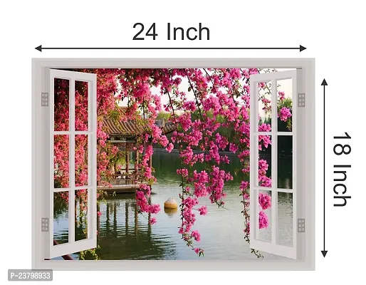 Psychedelic Collection Beautiful Pink Flower Window Illusion Wall Sticker (PVC Vinyl, Multicolour, Wall Covering 61 cm X 46 cm)_PCWI01_PCWI98-thumb4