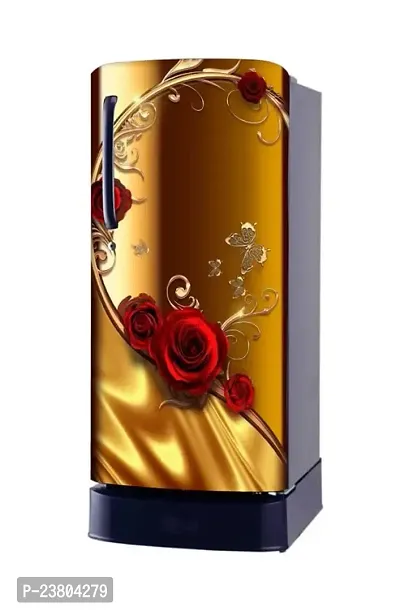 Psychedelic Collection Beautifull Red Rose with Butterflies Fridge Sticker (Multicolor PVC Vinyl 120x60)-thumb0