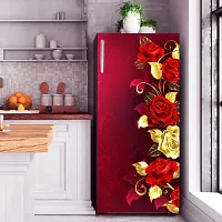 Trendy Beautifull Red And Golden Flower Decorative Fridge Sticker (Multicolor Vinyl 120X60)-thumb2