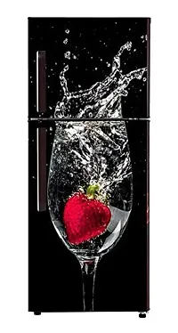 Trendy Abstract 3D Strawberry In The Glass Under Water With Black Background Extra Large Fridge Sticker (Pvc Vinyl Covering Area 61Cm X 160Cm ),Multicolor(Fd101)-thumb3