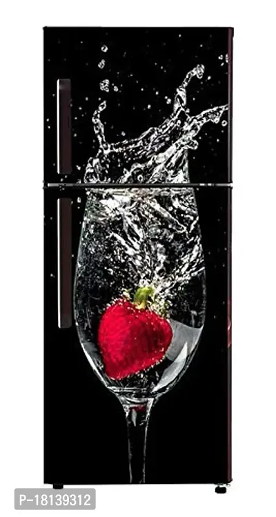 Trendy Abstract 3D Strawberry In The Glass Under Water With Black Background Extra Large Fridge Sticker (Pvc Vinyl Covering Area 61Cm X 160Cm ),Multicolor(Fd101)-thumb4