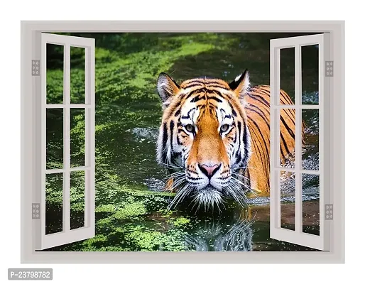 Psychedelic Collection Beautiful Tiger Window Illusion Wall Sticker (PVC Vinyl, Multicolour, Wall Covering 61 cm X 46 cm)_PCWI01_PCWI92