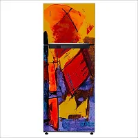 Psychedelic Collection Decorative Texture Paints Abstraction Yellow Watercolor Painting Fridge Double Single Door Decorative Sticker (PVC Vinyl, Multicolor, 60 cm X 160 cm) FD853_New-thumb2