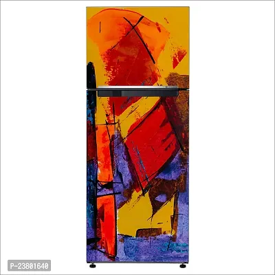 Psychedelic Collection Decorative Texture Paints Abstraction Yellow Watercolor Painting Fridge Double Single Door Decorative Sticker (PVC Vinyl, Multicolor, 60 cm X 160 cm) FD853_New-thumb3