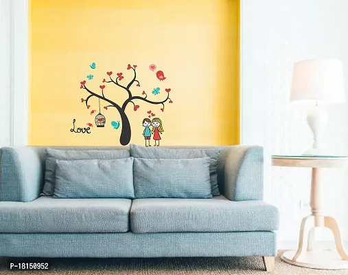 Trendy Loving Couple Under A Tree Decorative Wall Sticker (Pvc Vinyl, Multicolor, W 106 Cm X H 94 Cm)-thumb3