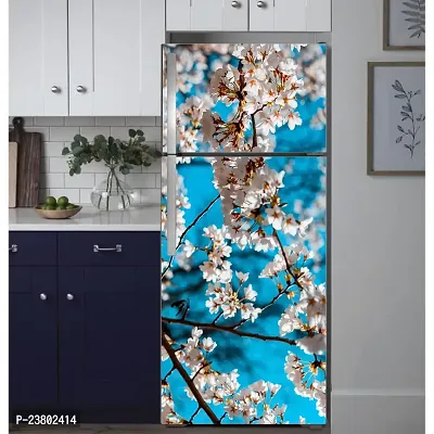 Psychedelic Collection White Flowers leavesDecorative Extra Large PVC Vinyl Fridge Sticker (Multicolor, 60 cm X 160 cm)-thumb5