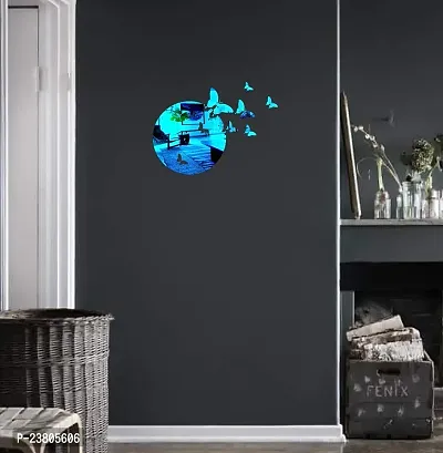 Psychedelic Collection Blue Acrylic Decorative Large Circle with Butterflies Mirror Wall Sticker Hexagon Mirror, Hexagon Mirror Wall Stickers, Mirror Stickers for Wall Large Size, Sticker Mirror