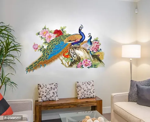 Psychedelic Collection 'Peacock Birds Nature' Wall Sticker (PVC Vinyl, 60 cm x 90 cm),Multicolour-thumb0