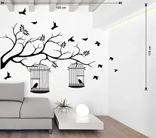 Wallstick ' Tree with Birds and Cages ' Wall Sticker (Vinyl, 115 cm x 155 cm, Black)-thumb2