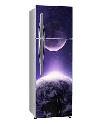 Psychedelic Collection Decorative Earth and Moon Together with Shooting Star in Galaxy Wallpaper Sticker for Fridge Decor (PVC Vinyl, Multicolor, 60 cm X 160 cm)-thumb1