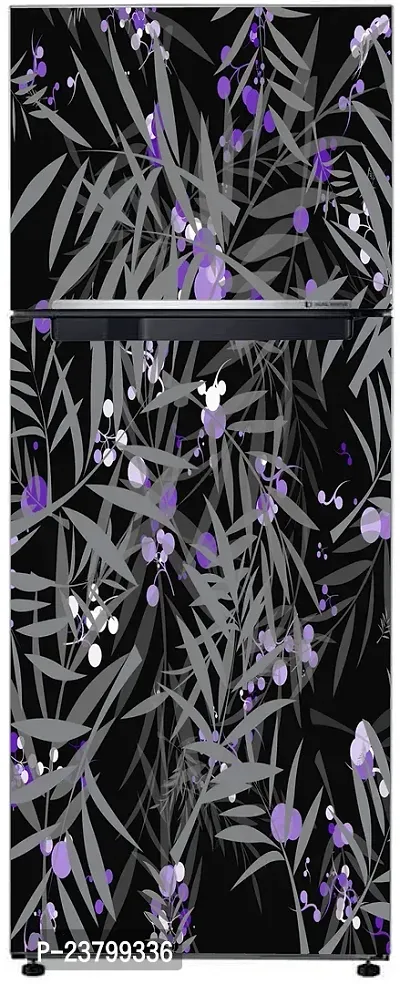 Psychedelic Collection Decorative abstract leaves and violet color circle design wallpaper sticker for fridge decor Double Single Door Decorative Fridge Sticker (PVC Vinyl, Multicolor, 60 cm X 160 cm)-thumb3