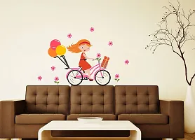 Trendy Beautiful Cute Girl On Bicycle Decorative Wall Sticker (Pvc Vinyl, Multicolor, W 91 Cm X H 60 Cm)-thumb1