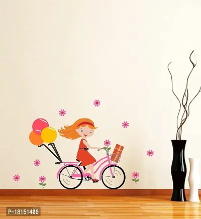 Trendy Beautiful Cute Girl On Bicycle Decorative Pvc Vinyl Wall Sticker (Multicolor, 91 Cm X 60 Cm)-thumb3