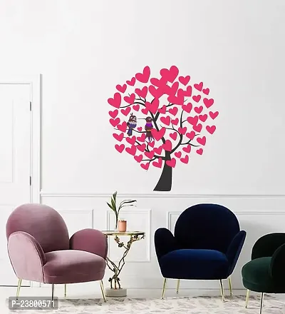 Psychedelic Collection Decorative Lovely Birds Sitting on Heart Leaves Tree Decorative Wall Sticker (PVC Vinyl, Multicolor, W 91 cm X H 102 cm)-thumb4