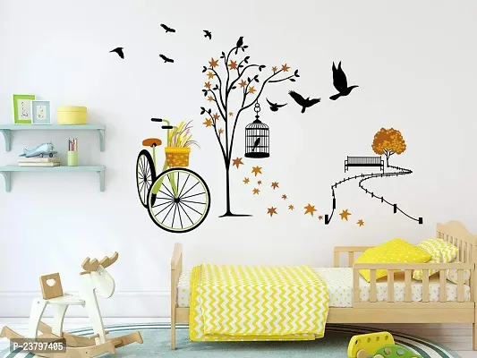 Asmi Collections Wall Stickers Beautiful Tree Cycle and Birds in Autumn-thumb0