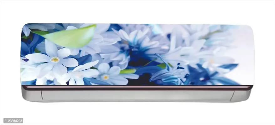 Psychedelic Collection Decorative White Flowers with Dark Blue Background ac Sticker (Multicolor PVC Vinyl 30x91)-thumb0