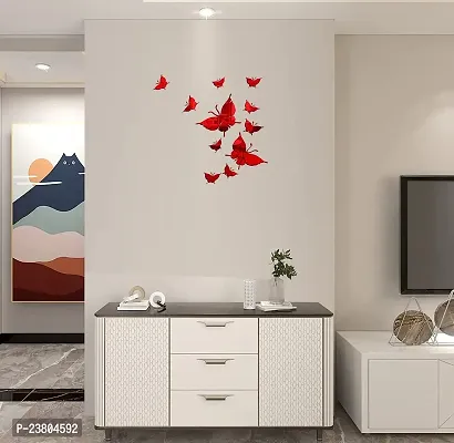 Psychedelic Collection Beautiful Butterflies red Acrylic Sticker Hexagon Mirror, Hexagon Mirror Wall Stickers, Mirror Stickers for Wall Large Size, Sticker Mirror