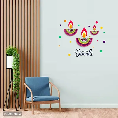 Psychedelic Collection Happy Diwali Decorative Multicolor Diya Decorative PVC Vinyl Wall Sticker (Multicolor, 46 cm X 56 cm)-thumb3