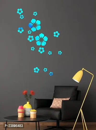 Psychedelic Collection Decorative Flowers Mirror Blue Acrylic Sticker Hexagon Mirror, Hexagon Mirror Wall Stickers, Mirror Stickers for Wall Large Size, Sticker Mirror-thumb0