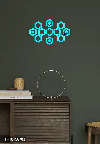 Trendy Beautiful Hexagone Set Blue Acrylic Sticker Hexagon Mirror, Hexagon Mirror Wall Stickers, Mirror Stickers For Wall Large Size, Sticker Mirroracr-92B-thumb2