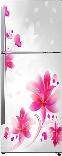 Psychedelic Collection Decorative Beautiful Pink Flowers Leaves with Hearts Extra lardge Fridge Sticker for Fridge Sticker Decor (PVC Vinyl Multicolor)-thumb1