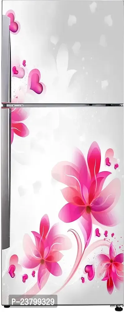Psychedelic Collection Decorative Beautiful Pink Flowers Leaves with Hearts Extra lardge Fridge Sticker for Fridge Sticker Decor (PVC Vinyl Multicolor)-thumb2