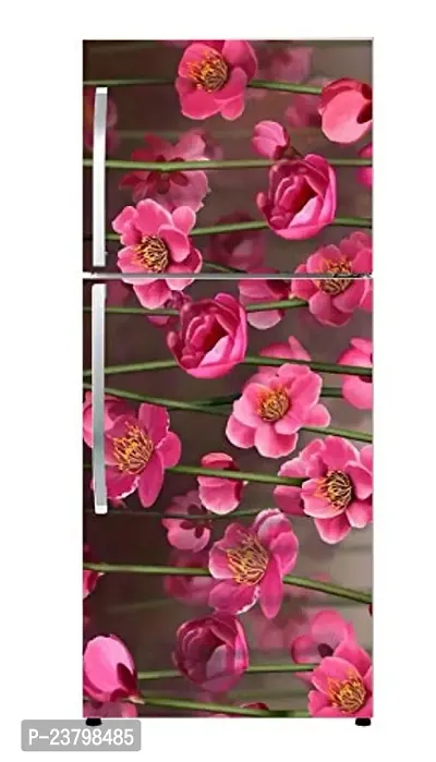 Psychedelic Collection Abstract Decorative Pink Flowers with Black Background Extra Large Fridge Sticker Double Single Door Decorative Fridge Sticker (PVC Vinyl, Multicolor, 60 cm X 160 cm)-thumb2