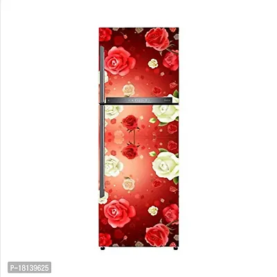 Trendy Decorative Red Flower With White Flower Vinyl Fridge Cover Wallpaper Poster Adhesive Vinyl Sticker Fridge Wrap Decorative Sticker (Pvc Vinyl Covering Area 60Cm X 160Cm)-thumb3