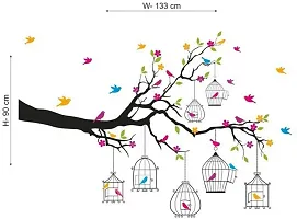 Psychedelic Collection 'Branches with Flowers and Birds Cages' Wall Sticker (PVC Vinyl, 50 cm x 70 cm),Multicolour-thumb1