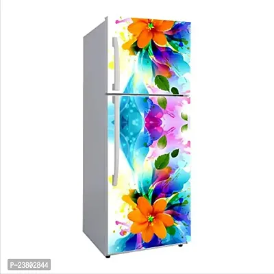 Psychedelic Collection Decorative 3D Orange Flowers and Blue Abstract Effect and Green Leafs Extra Large Abstract Wall Fridge Sticker (PVC Vinyl, Multicolor, 60 cm X 160 cm)_FD09_New-K