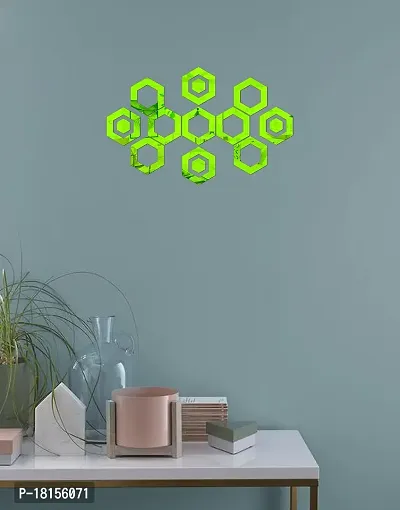 Trendy Beautiful Hexagone Set Green Acrylic Sticker Hexagon Mirror, Hexagon Mirror Wall Stickers, Mirror Stickers For Wall Large Size, Sticker Mirroracr-92 Gr-thumb0