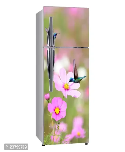 Psychedelic Collection Decorative Lesser Voile Tear Bird, Pink Flower, Plant, Garden Nature Wallpaper Sticker for Fridge Decor 60 cm X 160 cm-thumb0