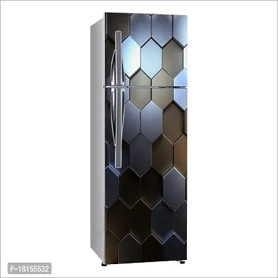 Trendy Decorative 3D Hexagon Metal Polygon Shapes Art Fridge Double Single Door Decorative Sticker (Pvc Vinyl, Multicolor, 60 Cm X 160 Cm) Fd722New-thumb2