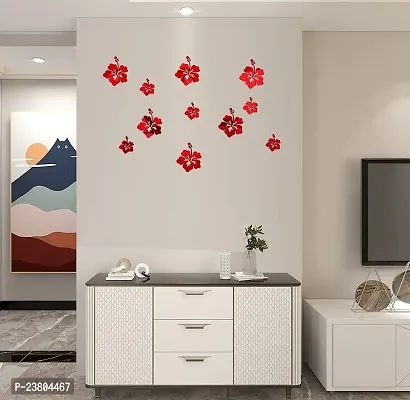 Psychedelic Collection Decorative Beautiful Flowers red Acrylic Sticker Hexagon Mirror, Hexagon Mirror Wall Stickers, Mirror Stickers for Wall Large Size, Sticker Mirror-thumb2