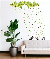 Psychedelic Collection Decorative Baby Pandas Playing Tree Bangles Leaves Decorative Wall Sticker (PVC Vinyl, Multicolor, W 91 cm X H 51 cm)-thumb3