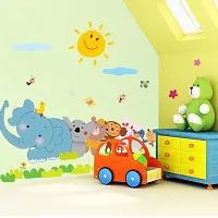 Trendy Jungle Cartoon Cute Animals Wall Sticker (Pvc Vinyl, 60 Cm X 90 Cm, Multicolour)-thumb3