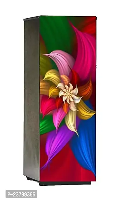 Psychedelic Collection Decorative red Blue Green Yellow Leaves Colourful Flowers Poster Extra Large Fridge Sticker Double Single Door Decorative Fridge Sticker (PVC Vinyl, Multicolor, 60 cm X 160 cm)-thumb2