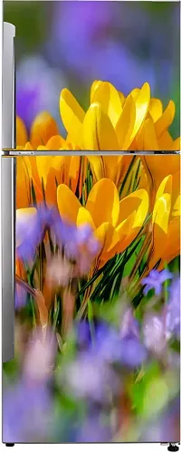 Psychedelic Collection Decorative Abstract Beautiful Yellow and Violet Flowers Garden, Nature Wallpaper Sticker for Fridge Decor 60 cm X 160 cm-thumb1