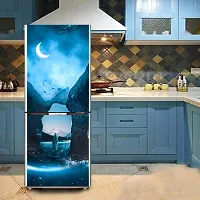 Trendy Multicolor Moon Birds Mountain And Blue Shiny Lake With Neon Light Mendecorative Extra Large Pvc Vinyl Fridge Sticker (Multicolor, 60 Cm X 160 Cm)-thumb3