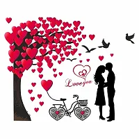 Sudarshan Sticker Romantic Couple Under The Heart Leaves Tree and Love Quote with Bicycle' Vinyl Wall Sticker (77 cm X 96 cm)-thumb2