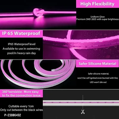 LIGHTAVERSE Led 5Mtr Pink Strip Light,Neon Light Strip,12V Flexible Waterproof Neon Led Strip,Silicone Led Neon Rope Light (Power Adapter Included,5 CM)-thumb3