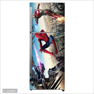 Trendy Decorative Iron Man Vulture And Spiderman Fridge Double Single Door Decorative Sticker (Pvc Vinyl, Multicolor, 60 Cm X 160 Cm) Fd739New-thumb0