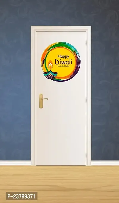 Psychedelic Collection Happy Diwali PVC Vinyl Multicolor Decorative Wall Sticker for Wall Decoration Size : 46 cm X 46 cm _WD247-thumb2