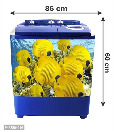 Psychedelic Collection Decorative Yellow Fishes Water Washing Machine Sticker (Multicolor PVC Vinyl 86x60)-thumb3