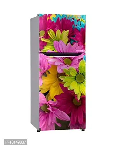 Trendy Flower Colourfull Pink Flower Yellow Flower Decorative Extra Large Pvc Vinyl Fridge Sticker (Multicolor, 60 Cm X 160 Cm)-thumb2