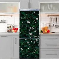 Psychedelic Collection Abstract Decorative Green Leaves Beautiful White Flowers Extra lardge Fridge Sticker for Fridge Decor (PVC Vinyl Multicolor)-thumb4