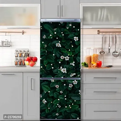 Psychedelic Collection Abstract Decorative Green Leaves Beautiful White Flowers Extra lardge Fridge Sticker for Fridge Decor (PVC Vinyl Multicolor)-thumb5