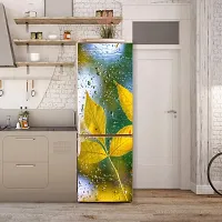 Psychedelic Collection Abstract Decorative Yellow Leave for rain dropes with Blur Background Extra lardge Fridge Sticker for Fridge Decor (PVC Vinyl Multicolor)-thumb3